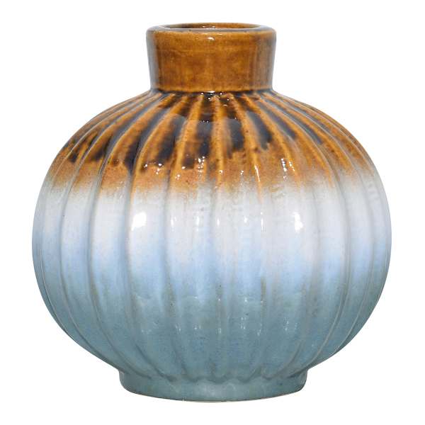 Brown, White & Blue  Ceramic Decorative Vase, 7.1"