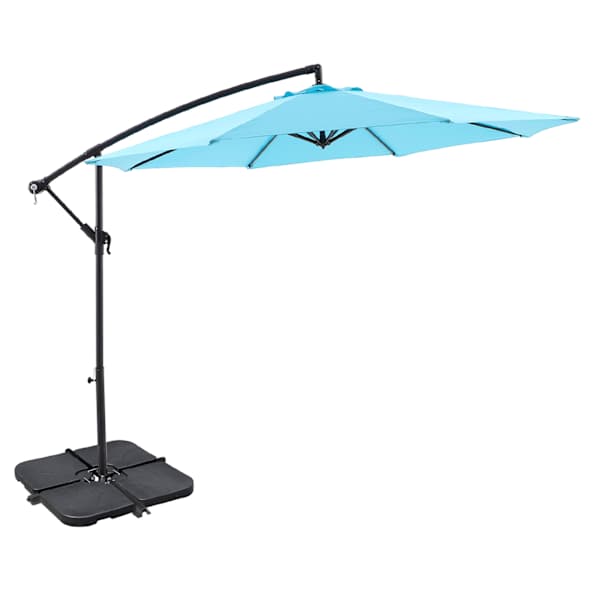 Offset Aluminum Round Outdoor Patio Umbrella, 10' & Base 2-Piece Set