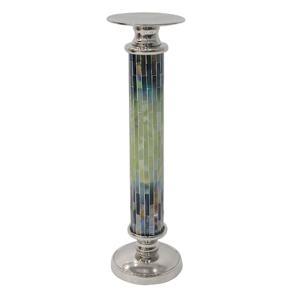 Teal Ombre & Nickel Pillar Candle Holder, 16"
