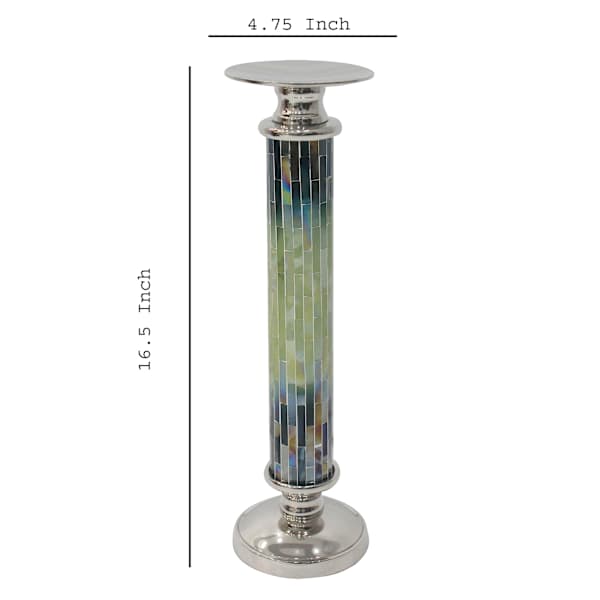 Teal Ombre & Nickel Pillar Candle Holder, 16"