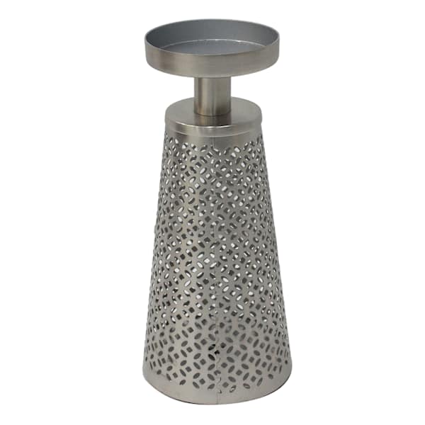 Punched Nickel Candle Holder, 10"