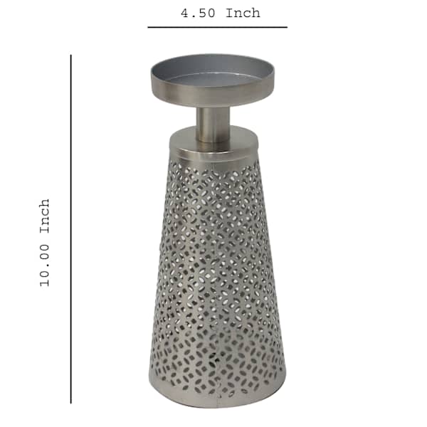 Punched Nickel Candle Holder, 10"
