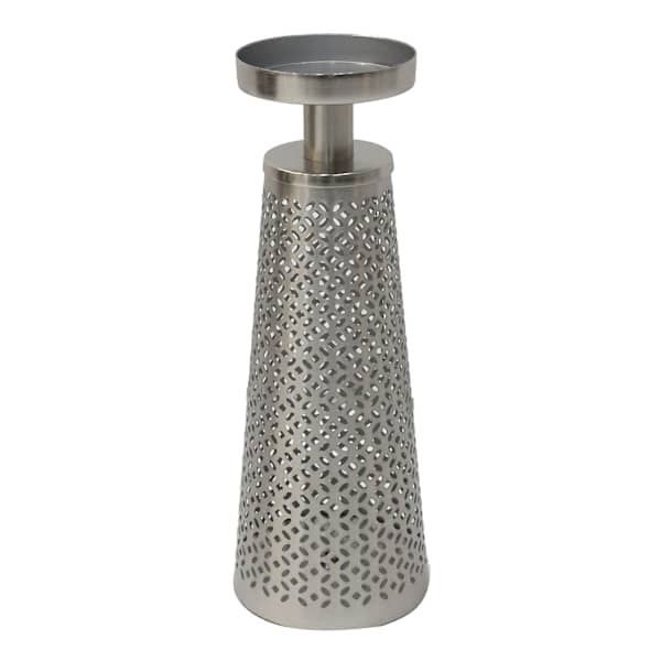 Punched Nickel Pillar Candle Holder, 12"