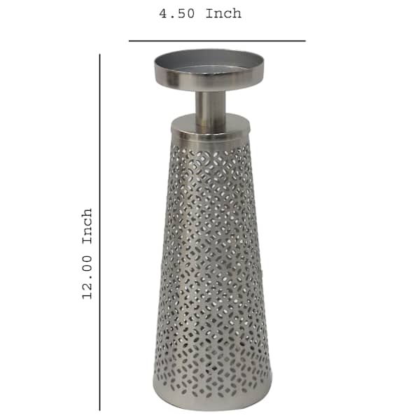 Punched Nickel Pillar Candle Holder, 12"