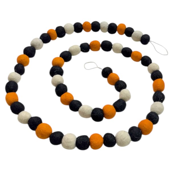 Halloween Orange, White & Black Felt Pom-Pom Garland, 72"