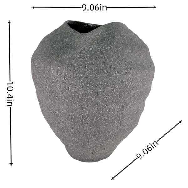 Black Textured Dent Ceramic Vase, 9x10