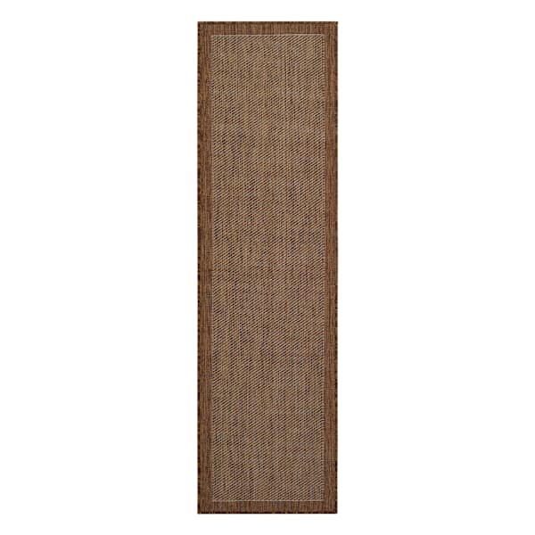 (E54) Light Brown Border Sisal Indoor & Outdoor Runner, 2x7