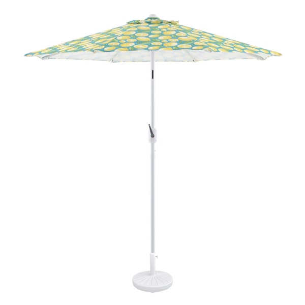 Teal & Lemon Crank & Tilt Round Umbrella, 7.5' & Base 2-Piece Set