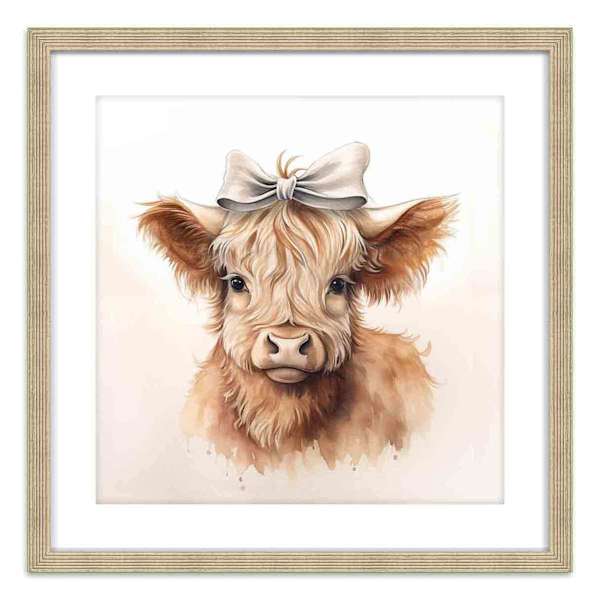 Highland Cow Cowgirl with Bow Framed Canvas Wall Art, 18"