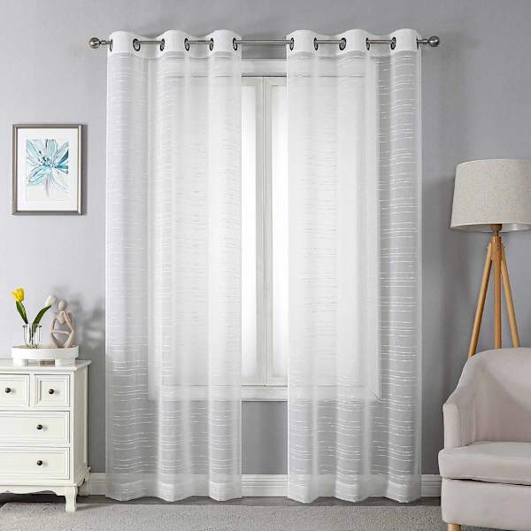 2-Pack Princeton White Textured Sheer Grommet Curtain Panel Set, 84"