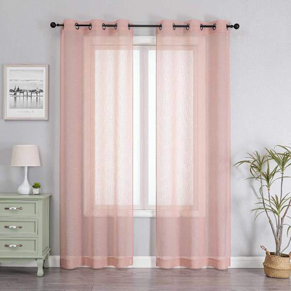 2-Pack Blush Textured Sheer Grommet Curtain Panels, 84"