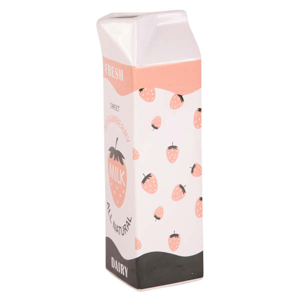 Strawberry Milk Carton Ceramic Vase, 9.57x3