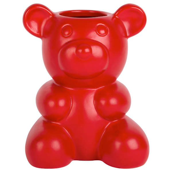 Red Ceramic Teddy Bear Vase, 6"
