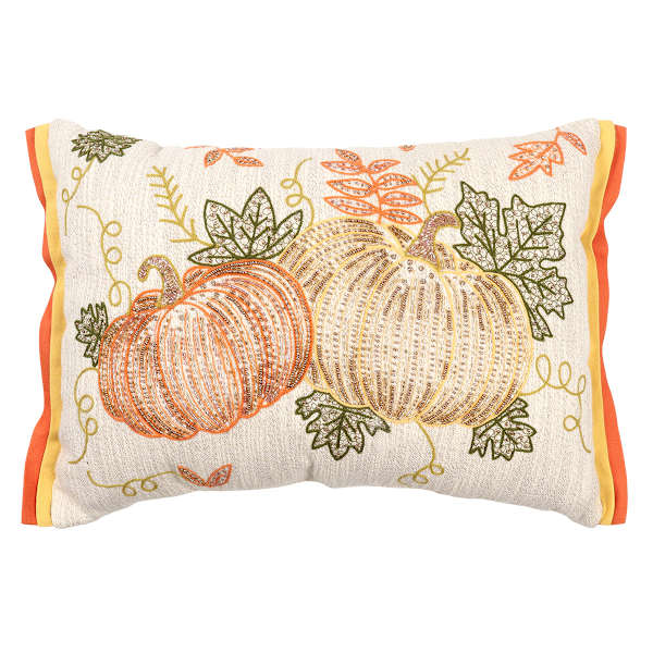 Embroidered Pumpkins Throw Pillow with Double Flange, 14x20