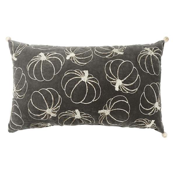 Embroidered Pumpkin Oblong Throw Pillow with Tassels, 14x24