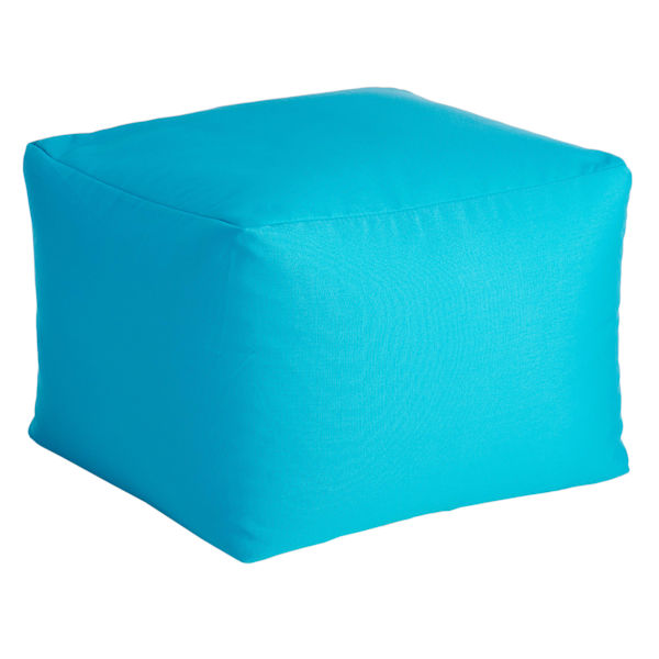 Turquoise Canvas Outdoor Pouf, 20"