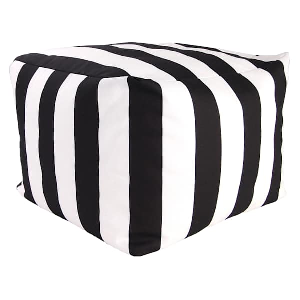 Black Awning Striped Outdoor Pouf, 20"
