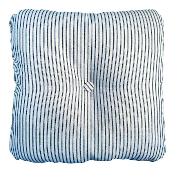 Navy Blue Ticking Striped Premium Outdoor Tufted Back Cushion