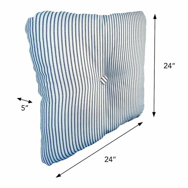 Navy Blue Ticking Striped Premium Outdoor Tufted Back Cushion