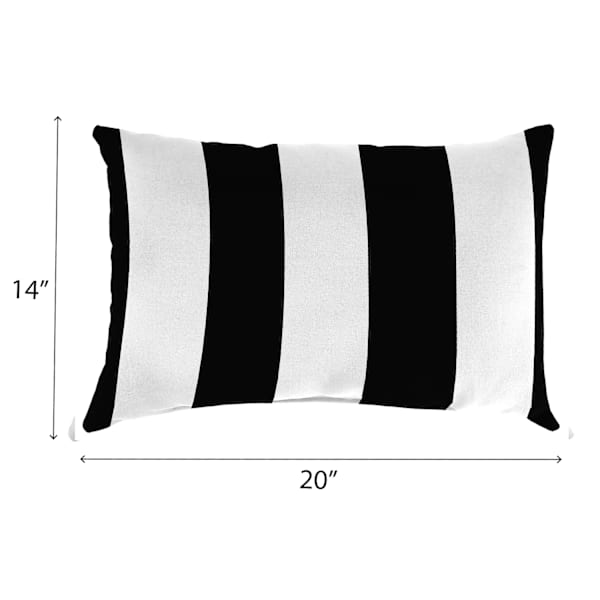 Black Awning Stripe Lumbar Outdoor Throw Pillow, 14x20