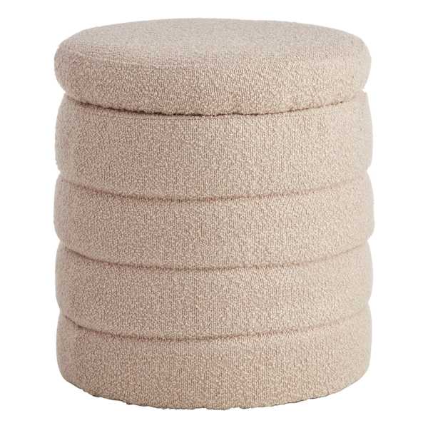 Crosby St. Pax Boucle Round Storage Ottoman, Taupe
