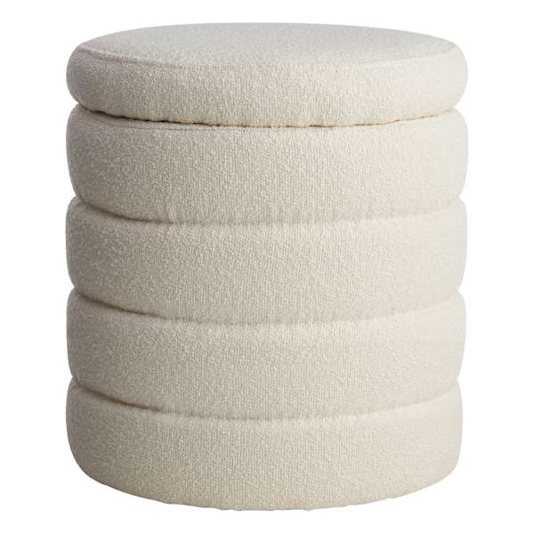 Crosby St. Pax Boucle Round Storage Ottoman, Cream