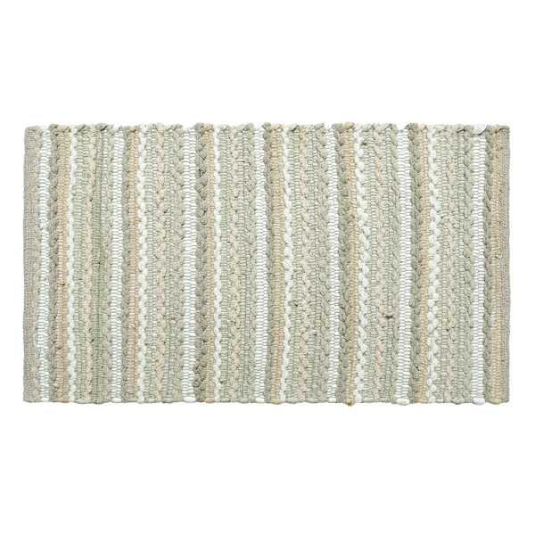 Beige Striped Cotton & Chenille Accent Rug, 20x32