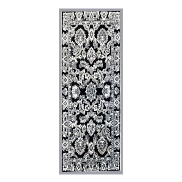 Arrington Black & Grey Traditional Border Washable Accent Rug, 24x55