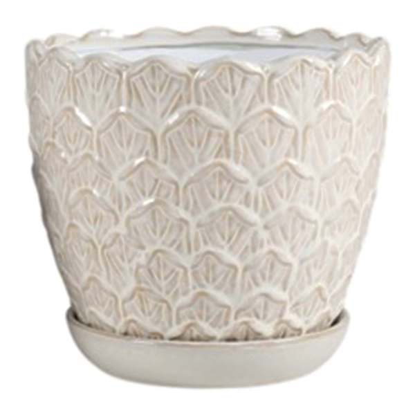 Indoor Cream Petal Glazed Planter, Medium