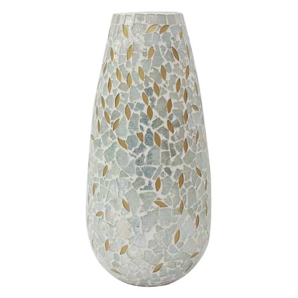 White & Gold Mosaic Vase, 12x6