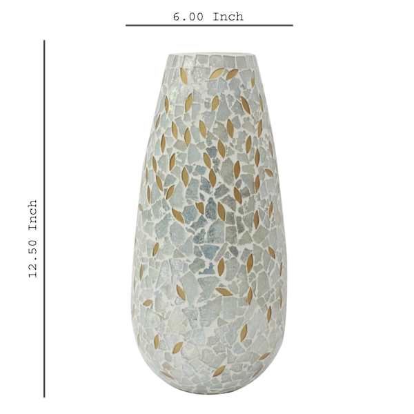 White & Gold Mosaic Vase, 12x6