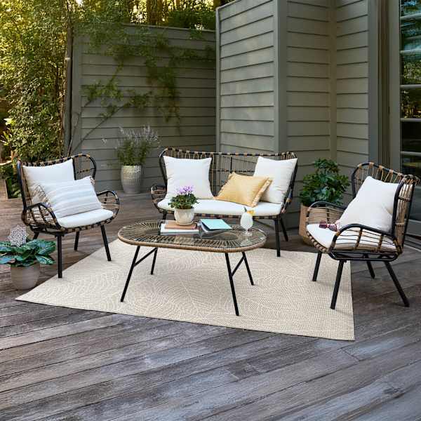 Found & Fable Mila 4-Piece Seating Set Black & Tan with Natural Canvas Cushions