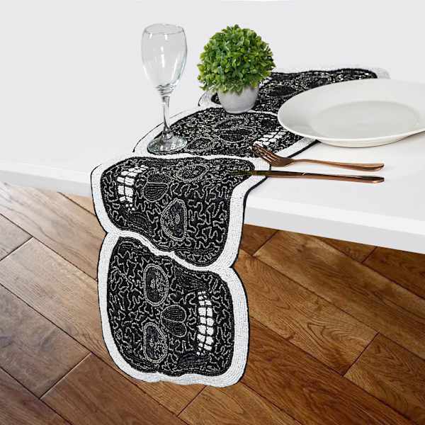 Midnight Shadows Semi Beaded Skull Table Runner