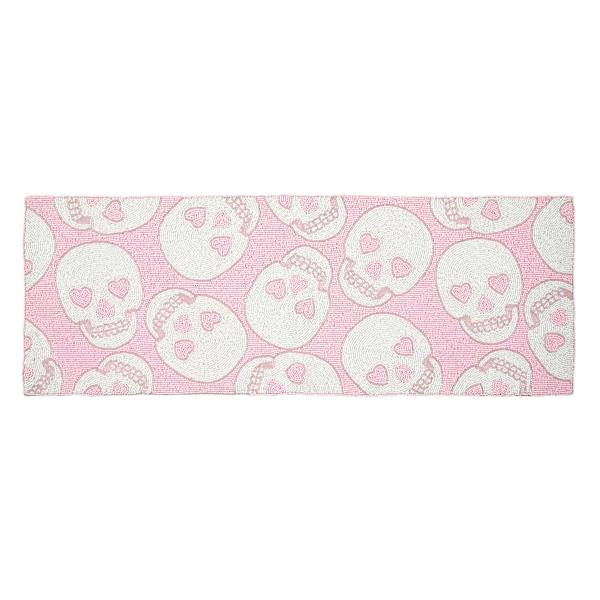 Hey Boo! Pink Fully Beaded Tossed Skull Table Runner, 36"