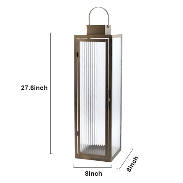 Copper Lantern with Ribbed Glass, 27.5"