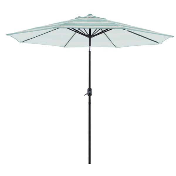 Honeybloom Forest Green Multi Stripe Crank & Tilt Round Patio Umbrella, 9'