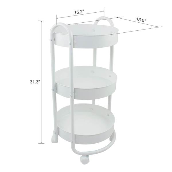 REAL SIMPLE 3-Tier Round Metal Rolling Cart, White