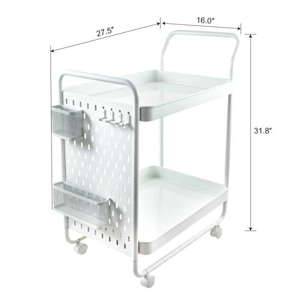 REAL SIMPLE Peg Board Metal Storage Cart, White