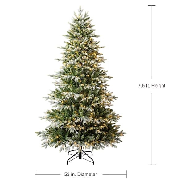 (B9) Pre-Lit Flocked Glenco Spruce Christmas Tree, 7.5'