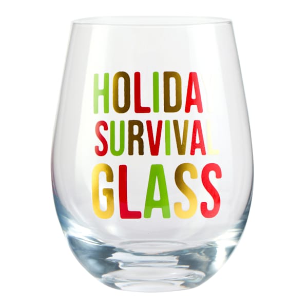 Holiday Survival Stemless Wine Glass, 16.9oz