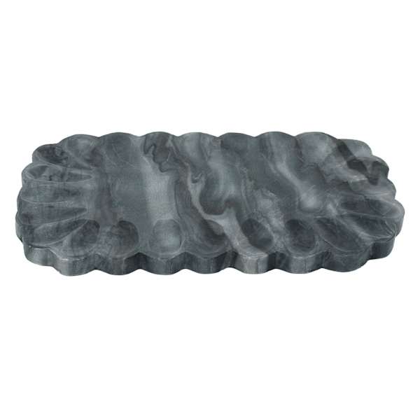 Black Smoke Scalloped Marble Tray, 12x7