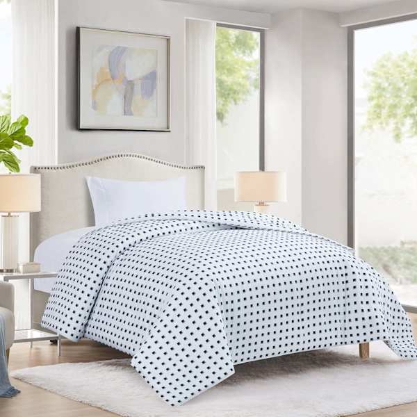 Navy Grid Printed Microfiber Comforter, Twin/Twin XL