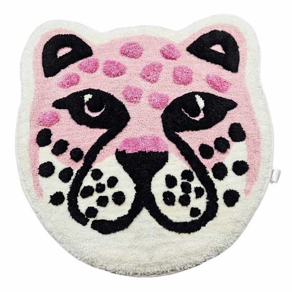 Pink Leopard Face Shaped Bath Rug, 26"