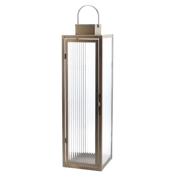 Copper Lantern with Ribbed Glass, 27.5"