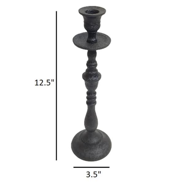 Black Crackle Cast Taper Candle Holder, 12"