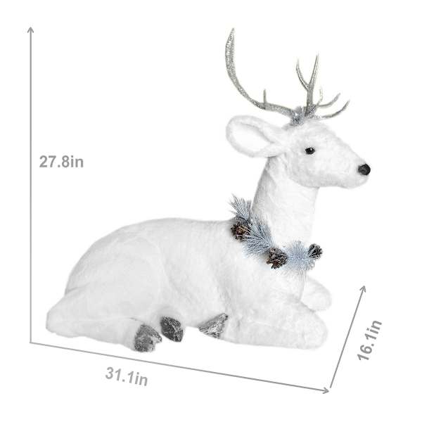 Silver Large Faux Fur Sitting Deer, 28"