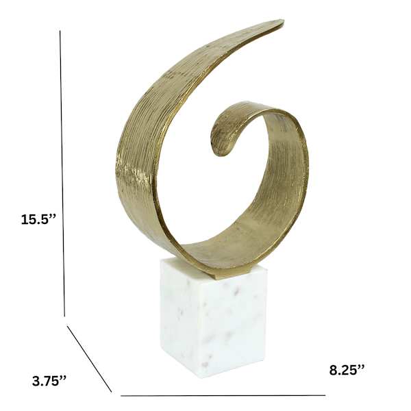Gold Finish Metal with Marble Base Table Decor, 15.5"