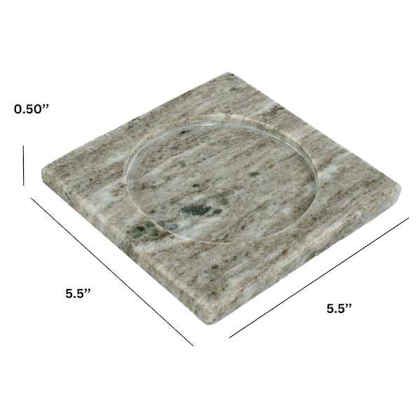 Square Tan Marble Candle Plate, 5.5"