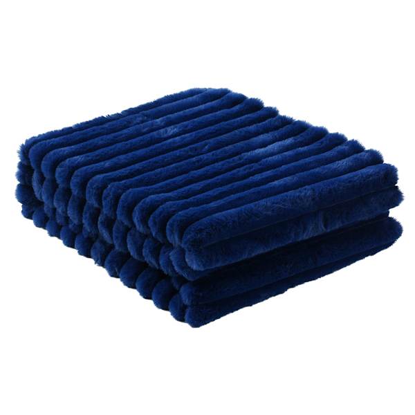 Navy Channel Faux Fur Throw Blanket, 50x60