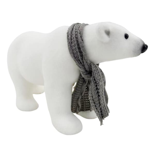 White Flocked Walking Polar Bear, 15"
